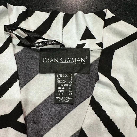 Frank Lyman Sheer Mesh Duster Cardigan Black White Geometric Open Front Size 10 - Picture 9 of 10